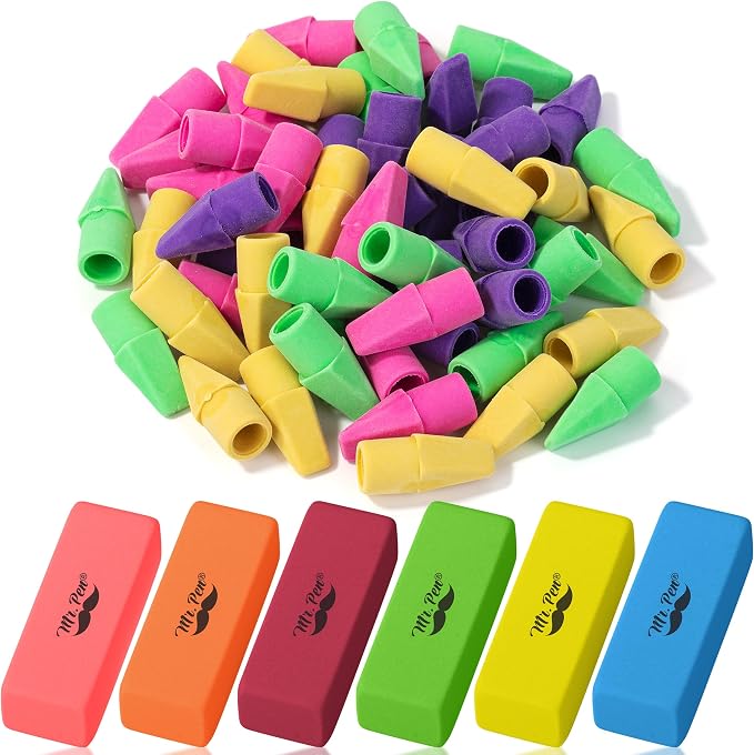 Mr. Pen- School Eraser Combination Set, 66 Pack, Neon Colors | Latex Free Erasers for School, Office, Art Sketching, Homework, Exams, Clean Smudge-Free Correction