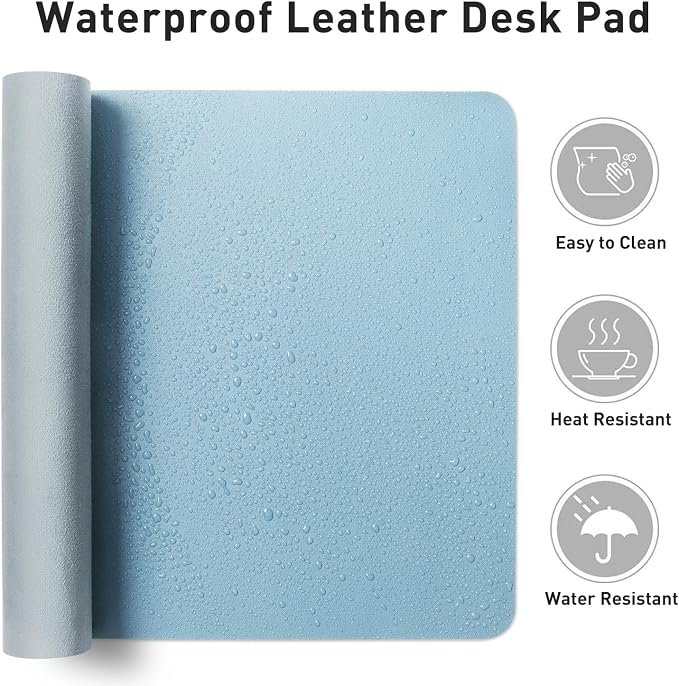 Aothia Faux Leather Desk Mat for Keyboard & Mouse (Sky Blue, 31.5" x 15.7") | Creates One Clean Surface For Your Keyboard, Mouse And Laptop, Helping Keep Your Workspace Organized Every Day