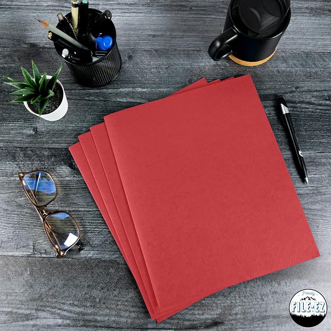 FILE-EZ Two-Pocket Folders, Red, 125-Pack, Textured Paper, Letter Size (EZ-32458)