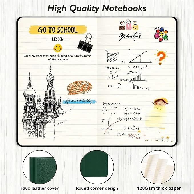 Huhuhero Lined Journal Notebook, A5 Hardcover Green Journals for Writing | 5.25"×8.25" Journaling Notebooks for Men Women, 120gsm Thich Paper College Ruled Journal for Work Office School (1, Green)