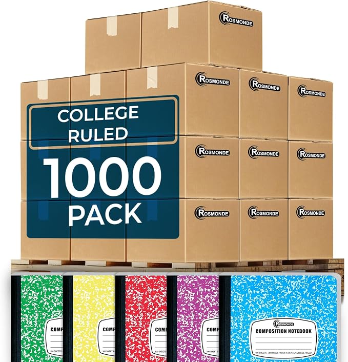 Rosmonde 1000 Pack (Pallet) Composition Notebook Bulk, College Ruled, Pallet of Composition Notebooks, 100 Sheets (200 Pages), 9-3/4 x 7-1/2, Bulk Notebooks for School & Office, 4-7 Days Transit