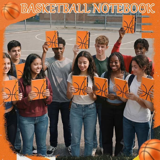 Fulmoon 24 Set Basketball A6 Spiral Notebook with Ballpoint Pens 50 Sheets, 4"x 6" Small College Ruled Notepads Journaling Notebooks Bulk Basketball Team Gifts for Back to School Supplies Offices