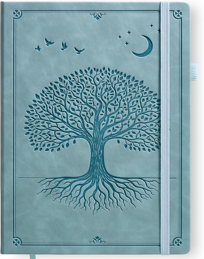 Lined Journal Notebook Hardcover Leather Bound 200 Pages A4 Blue Diary | College Ruled 8.5x11" Journaling Notebooks for Men & Women, Writing for Personal, Large Travel Daily Note Book Tree of Life
