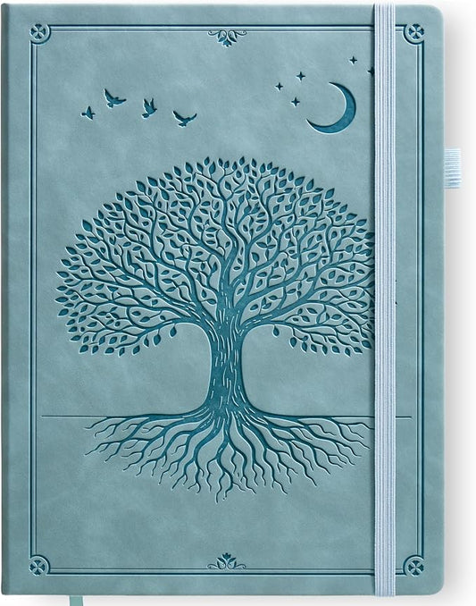 Lined Journal Notebook Hardcover Leather Bound 200 Pages A4 Blue Diary | College Ruled 8.5x11" Journaling Notebooks for Men & Women, Writing for Personal, Large Travel Daily Note Book Tree of Life