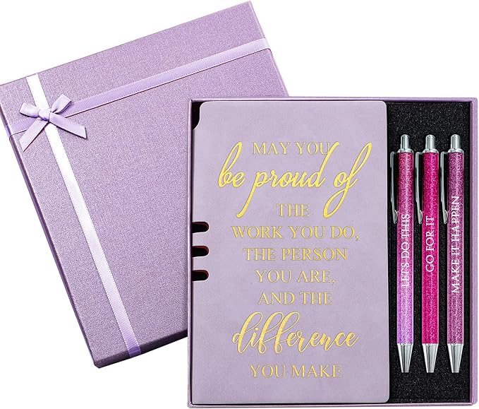 Resurhang 5 Pcs Employee Appreciation Gift Leather Journal Notebook 3 Ballpoint Pens with Box Thank You Gift for Nurse Volunteer Teacher Secretary Assistant Coworker Women(Purple)
