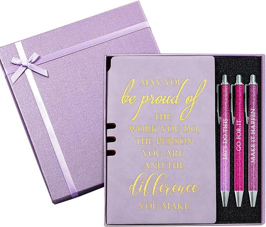 Resurhang 5 Pcs Employee Appreciation Gift Leather Journal Notebook 3 Ballpoint Pens with Box Thank You Gift for Nurse Volunteer Teacher Secretary Assistant Coworker Women(Purple)