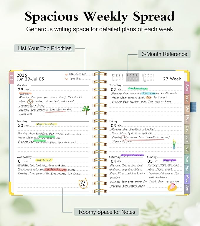 Academic Planner 2026-2027, Hardcover Weekly and Monthly Calendar Planner from July 2026 - June 2027, Daily Agenda Planners with Tabs, College School Organizer for Student Teacher, A4 (8.5" x 11"), Dusty Blue