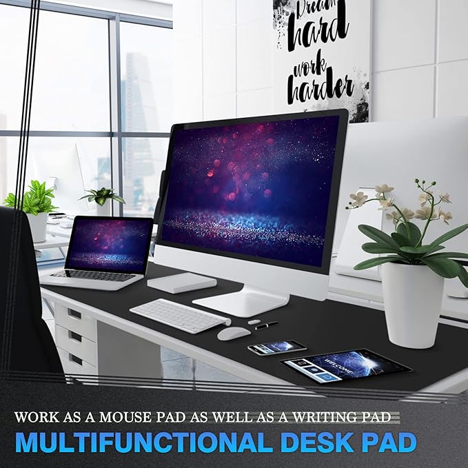 K KNODEL Extra Large Desk Mat, Leather Mouse Pad (47.2"x17", Black) | Desk Pad, Keyboard Pad, Computer and Laptop Mat, Desktop Protector and Cover, Writing Pad and Blotter for Home Office