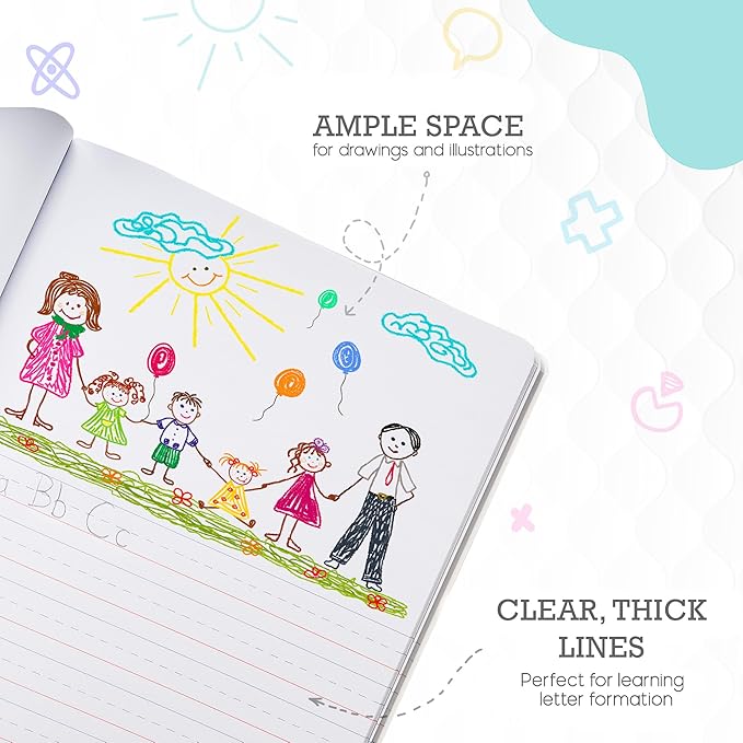 Primary Composition Notebook K-2, Primary Journal Grades K 2, Preschool, 1st Grade, Kindergarten Notebooks, Primary Ruled - 9.75″ x 7.50″ - Sturdy Covers - 100 Sheets - Assorted Colors - (6 Pack)