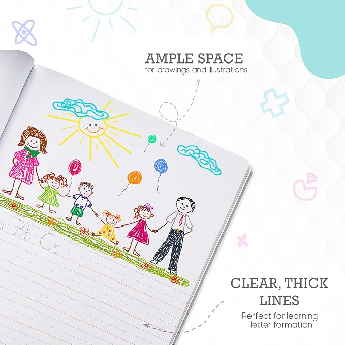 Primary Composition Notebook K-2, Primary Journal Grades K 2, Preschool, 1st Grade, Kindergarten Notebooks, Primary Ruled - 9.75″ x 7.50″ - Sturdy Covers - 100 Sheets - Assorted Colors - (12 Pack)