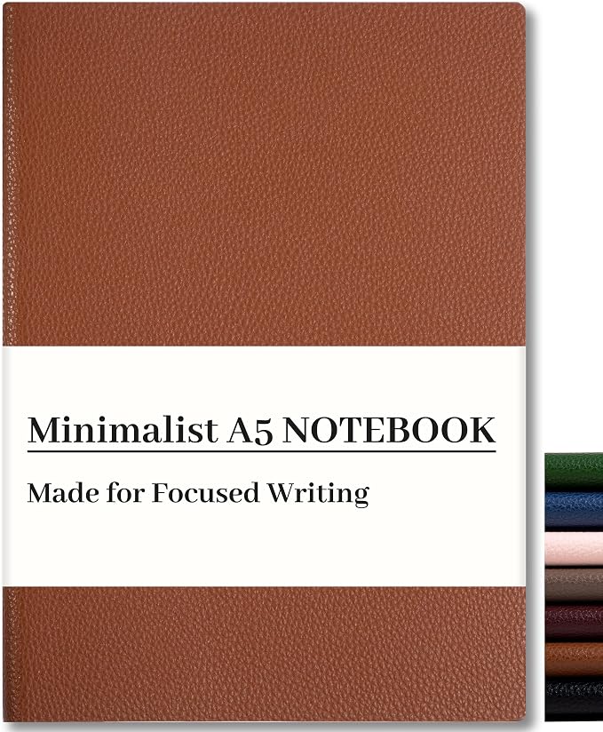 CAGIE Lined Journal Notebook for Men & Women,176 Pages A5 Medium Size, Softcover Leather Journals for Writing, College Ruled Notebook for Work & School, 100 GSM Thick Paper (5.7'' x 8.3'') (Brown)