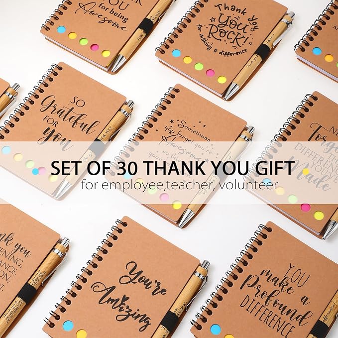 Honoson 10 Set Back to School Teacher Appreciation Gifts Bulk Inspirational Notebook with Sticky Note and Bamboo Pen Set Coworker Thank You Gifts for Employee Team Staff Office Group (Kraft)