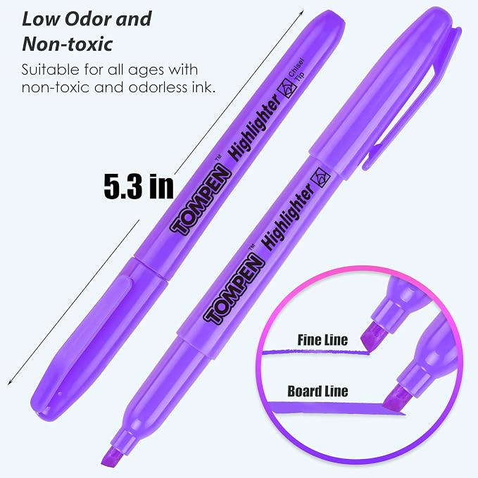 Highlighters Purple 48 Pack,Bible Highlighters No Bleed–Bulk Chisel Tip Highlighter Markers Set for School,Office,Study,Journaling–Smear-Free,Quick Dry–Fluorescent Pens for Teachers Students