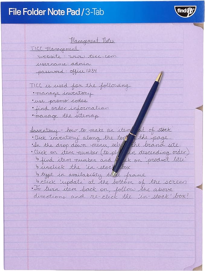 Find It File Folder Notepad - Pack of 12-9.5 x 12.5 Inch Notebook Organizer Folders for Filing, Document, and Clipboard Organization - Lavender | Wide-ruled clipboard-style pages, tear-out perforated sheets, great for office, home, and school filing or...