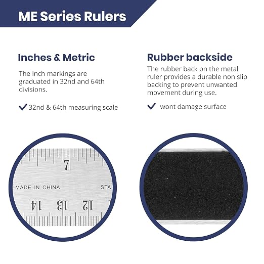Stainless Steel 36 Inch Metal Ruler Non-Slip Rubber Back, with Inch and Metric Graduations