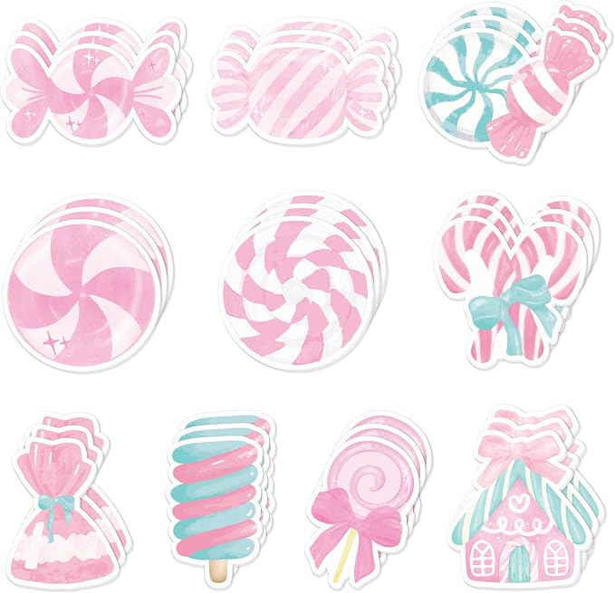Xqumoi 30 Pack Christmas Pink Candy Sticky Notes - Xmas Sweet Lollipop Self Sticky Notepads Self-Adhesive Writing Memo Pads Office School Supplies Birthday Party Favors Gift Goodies Bag Fillers
