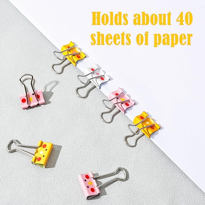 BAYTORY 32Pcs Cute Binder Clips, 3/4 Inch (19 mm) Small Binder Clips | Colored Paper Clip, Paper Clamps for School Teachers Office Supplies (Light Yellow, Dark Yellow, Pink, White)