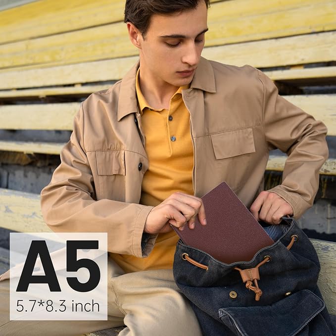 CAGIE Lined Journal Notebook for Men & Women,176 Pages A5 Medium Size, Softcover Leather Journals for Writing, College Ruled Notebook for Work & School, 100 GSM Thick Paper (5.7'' x 8.3'') (Burgundy)