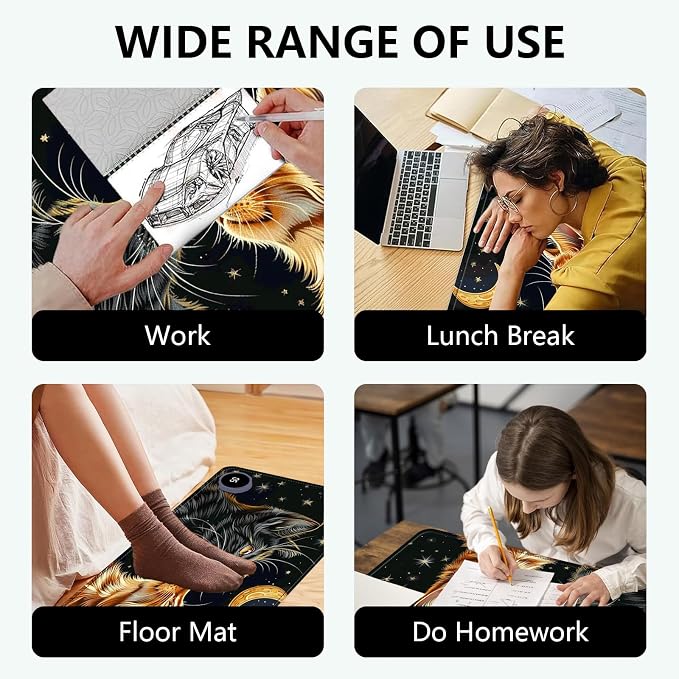 Heated Mouse Pad with 3 Levels Heated & 3 Hours Auto Shut-Off Mouse Pad for Warming Hands in Office Home, 23.6" x 14.2"Large Safe Desk Mat Hand Warmer，Two Cute Cats