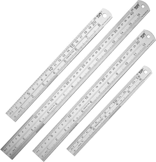ZZTX Metal Ruler 6 Inch 8 Inch 12 Inch 16 Inch Stainless Steel 4 Pack | Rust-proof, Straight edge, Precise markings, Clear read