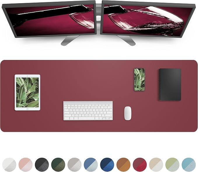 Leather Desk Pad Protector, Mouse Pad, Office Desk Mat, Non-Slip PU Leather Desk Blotter, Large Desk Mat, Waterproof Keyboard Mat for Office/Home/Decor (Burgundy Red, 48" x 17")