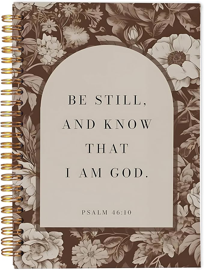 Brown Floral Christian Notebook Journal, Be Still and Know That I Am God Bible Verse Notebook, Christian Gifts for Women, Religious Scripture Spiral Journal 5.5x8.3 Inch