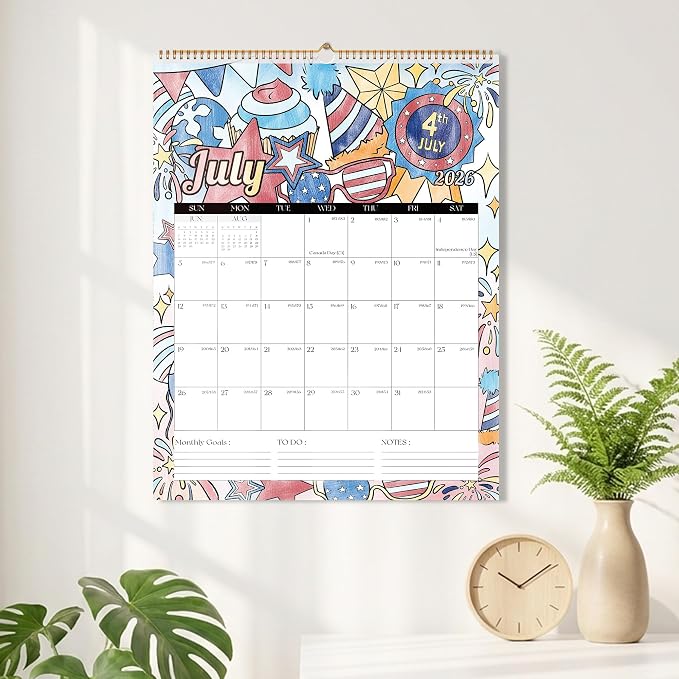 Ospelelf 2026 Wall Calendar Large 17'' x 22'' Coloring Calendar for Family, Monthly Doodle Calendar Planner with Plastic Cover for Kids, Use Jan 2026 - June 2027, Season