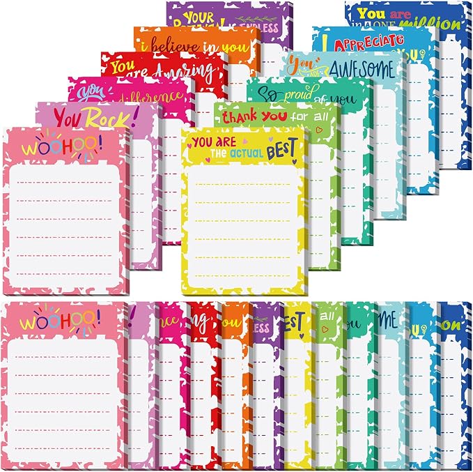 Yinder 24 Pcs Inspirational Sticky Notes, Back to School Supplies, Cute Motivational Sticky Notes Pad Employee Appreciation Gifts Bulk for Teacher Coworker Office 3 x 3'' (Thankful,Classic)