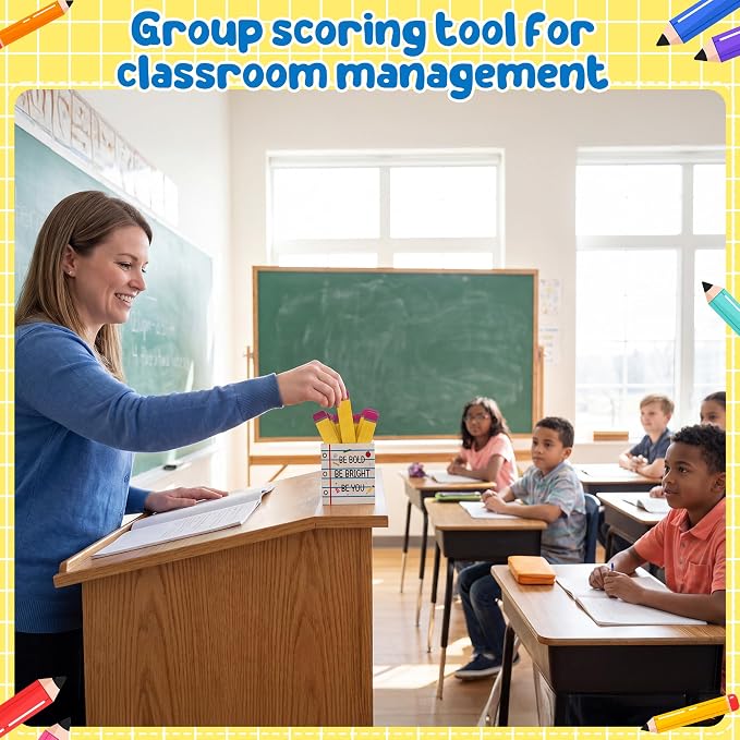 CJiangpo 51Pcs Pencil Flip Name Sticks with Holder Back to School Supplies | Classroom Talking Flip Name Sticks, Teacher Essentials Student Management, Educational and Learning Activities Grouping Tool
