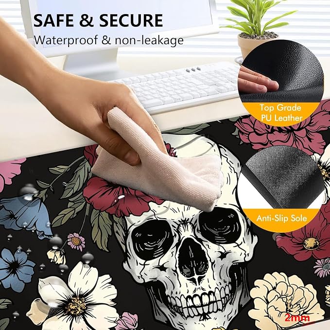 Heated Mouse Pad with 3 Levels Heated & 3 Hours Auto Shut-Off Mouse Pad for Warming Hands in Office Home, 23.6" x 14.2"Large Safe Desk Mat Hand Warmer，Sugar Flowers Skull Skeleton