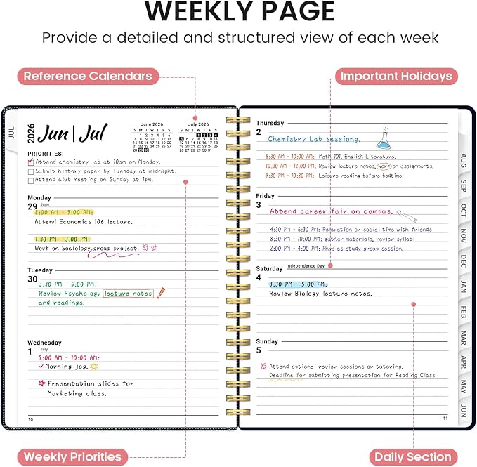 Planner 2026-2027, Academic Monthly and Weekly Calendar Planner for Women, July 2026 - June 2027, Hardcover Pretty Agenda Planner Book with Tabs, Spiral Daily Organizer for School Office Home Supplies, 8.5" x 11" - Garden of Whimsy