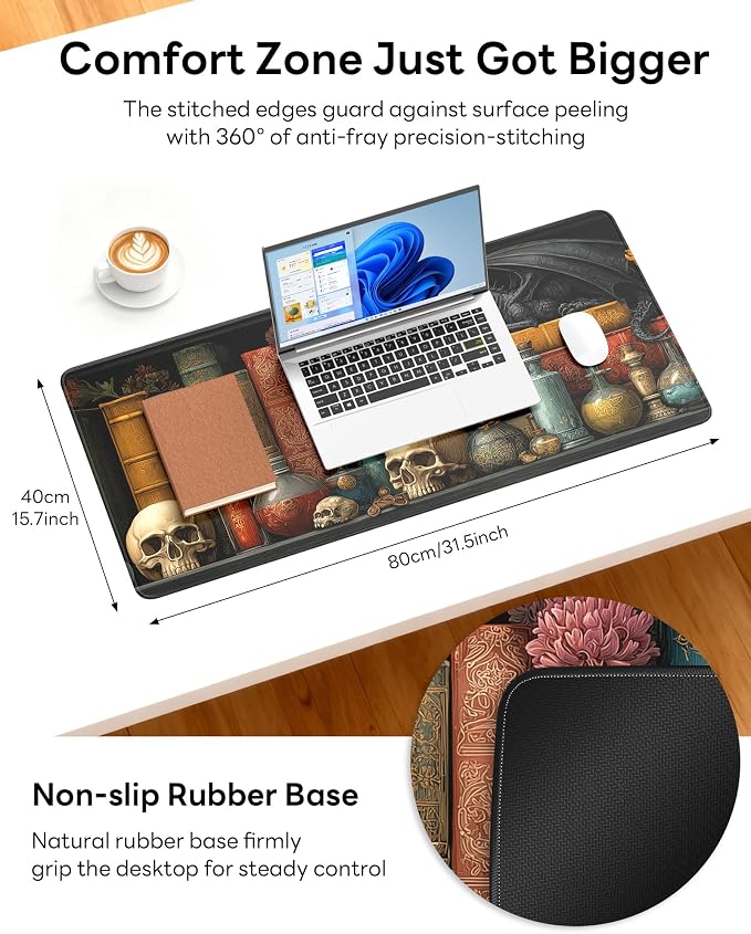 XL Gaming Mouse Pad, 31.5x15.7'' Large Desk Mat with Anti-Slip Rubber Base & Stitched Edges for Gaming, Office, Home, Lizard House
