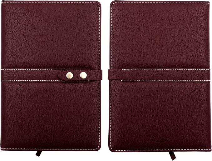 Hardcover Notebook Set - Thick Classic Ruled Notebook with Pen Loop and Pen, A5 192 Pages, Soft Faux Leather Hardcover Cover with Buckle(Maroon)