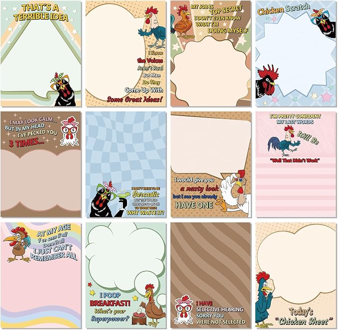 Pajean Funny Notepads with Sayings, Sticky Office Supplies, 12 Designs, 3 x 3.93 Inch