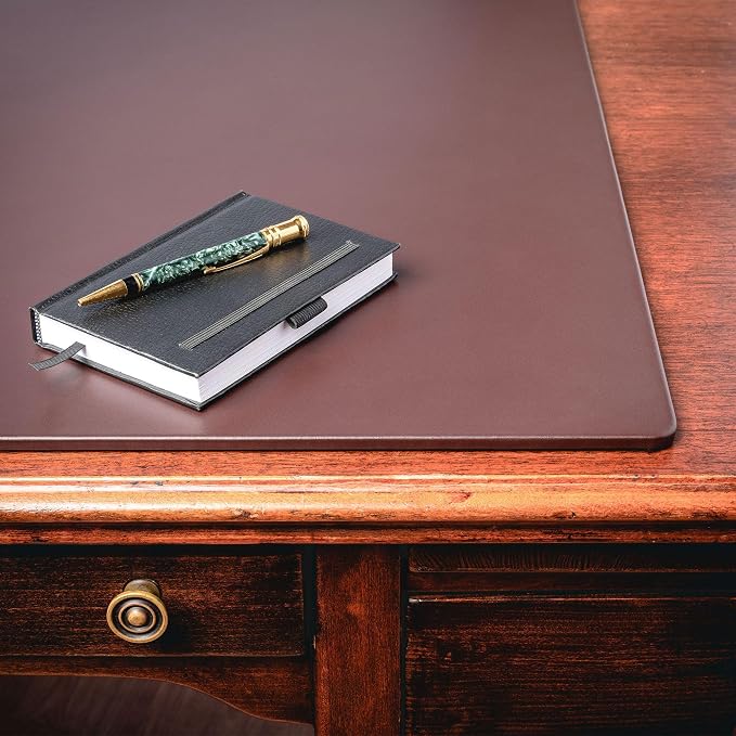 Dacasso 34" x 20", Chocolate Brown Luxury Leather Desk Pad w/Out Side Rails - Executive Desk Mat Surface Protector