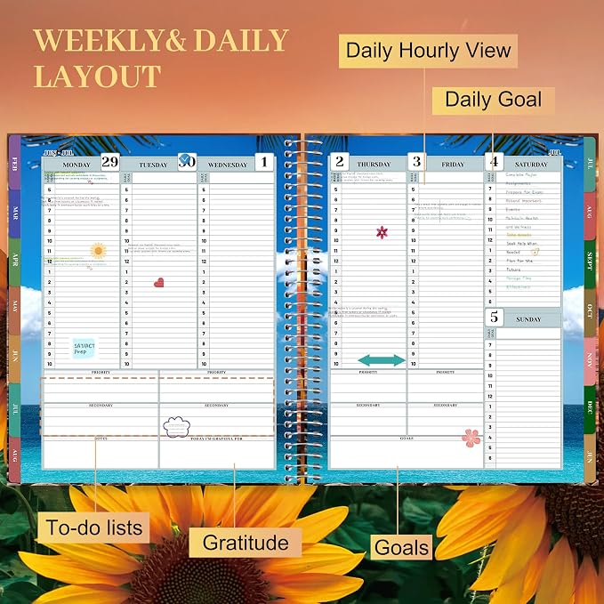 CAGIE Planner 2026-2027 18 Month July 2026-Dec 2027 Hourly Daily Calendar Weekly Monthly Planners Hardcover Large Yearly Agenda with Stickers Tabs for Women Work Mom, 8.5 x 11, Sunflower