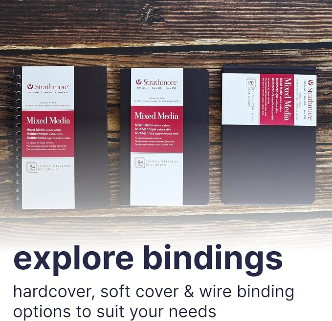 Strathmore 500 Series Mixed Media Paper Art Book, Matte Brown Soft Cover Binding, Natural White, 32 Sheets, 5.5x8.5 inch