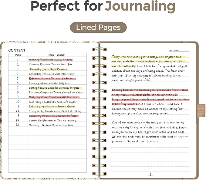 AHGXG Spiral Journal Notebook, 160 Lined Pages, A5 Size (5.7'' x 8.3'') | for Women, Journaling, Writing, Work & Office, Hardcover, 100 GSM Thick Paper (Warm Beige Floral)