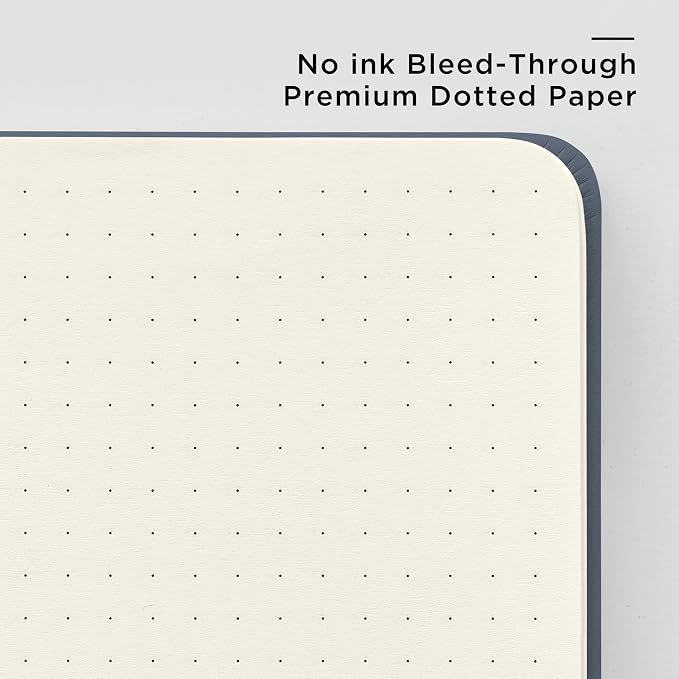 &And Per Se Dotted Journal and Pen Set, A5 Leather Hardcover Dotted Notebook, 160 Pages 100GSM Thick Paper Dot Grid Journal with Fineliner Pen (Dark Blue)