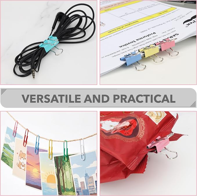 Mr. Pen- Paper Clips and Binder Clips, 272 PCS, Assorted Colors Medium | Small and Mini Binder Clips, Paper Clips Jumbo, Jumbo and Small Paper Clips, Rubber Bands, Assorted Binder Clips