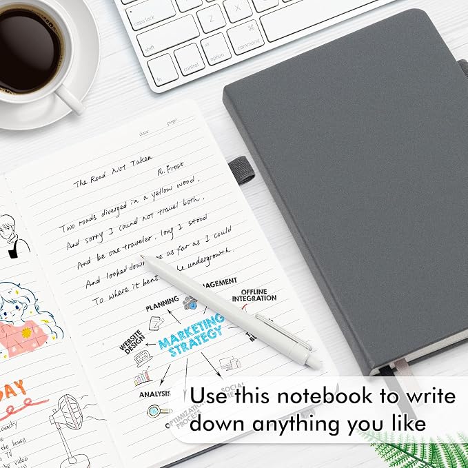 feela 3 Pack Notebooks Journals Bulk with 3 Black Pens, A5 Hardcover Notebook Classic Ruled Lined Journal Set with Pen Holder for Work Business Journaling Note Taking, 120 GSM, 5.1”x8.3”, Gray