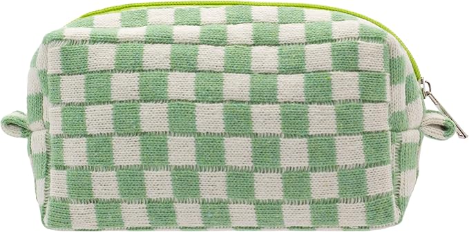 Checkered Makeup Bag for Purse, Small Travel Cosmetic Pouch,Light Green | Cute Zipper Makeup Organizer for Women, Travel Essentials, Toiletries, Makeup Brushes, Beauty Accessories&Bridesmaid Gifts