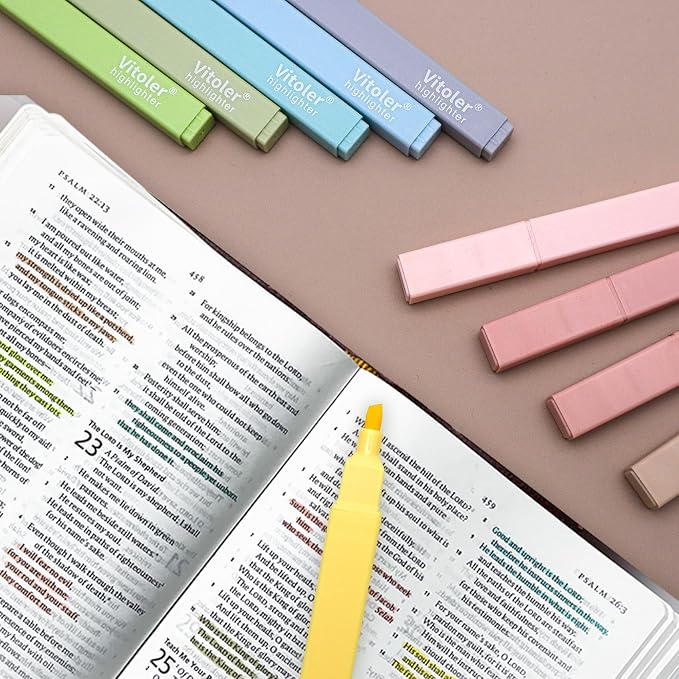 Vitoler Bible Highlighters,Aesthetic No Bleed Dry Fast,Chisel Tip,10Pcs | Assorted Color,Cute Pastel,high quality for bible study,books,journal,writing,school office
