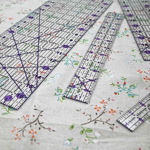 Quilting Rulers Sewing Ruler,Acrylic Quilting Ruler Templates,Precision Cutting Tools for Patchwork Fabric,Sewing Supplies Purple(6"X17",3"X16",1.5"X12",1"X11")