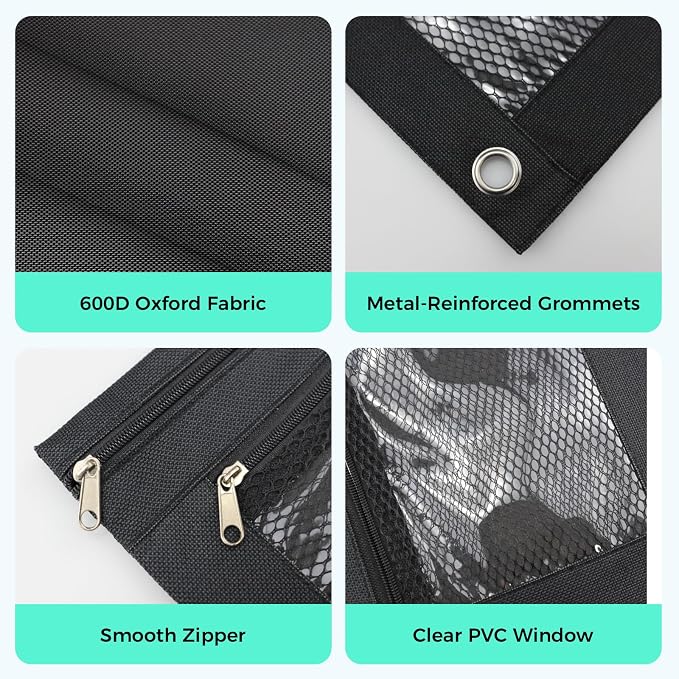 Pencil Pouch for 3 Ring Binder, Pencil Case with Zipper, 600D Fabric Pencil Pouch Bag Holder Accessories, Clear Window Pencil Case Aesthetic Back to School Organizer Pockets for Boy Girl (Black)
