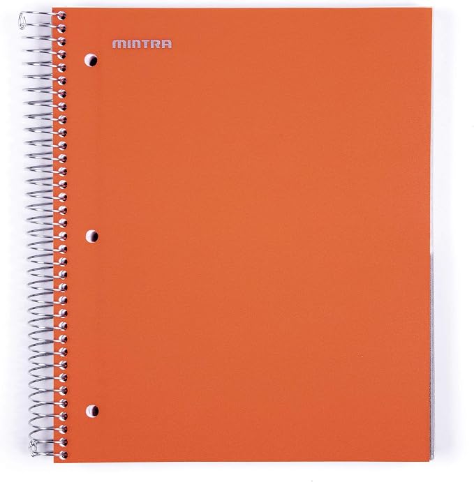 Mintra Office Durable Spiral Notebooks, 5 Subject (Orange, Wide Ruled 1pk)