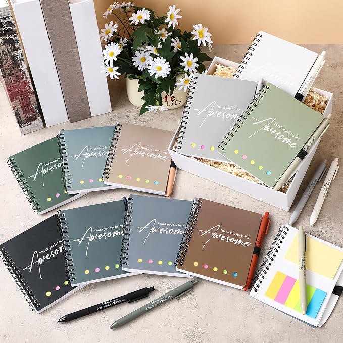 Chuangdi 20 Sets Back to School Teacher Gifts Bulk Inspirational Spiral Notebook with Sticky Note Motivational Pen Appreciation Gifts for Employee Team Staff Coworker (Classic,Colorful)