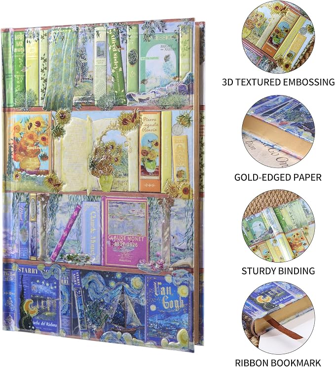 Hardcover Notebook Journal with 224 Pages, A5 Lined Journal with 100 GSM Premium Thick Paper for Smooth Writing, Aesthetic Foil Embossed Fine Art Bookcase Notebook Journal for Women & Writers
