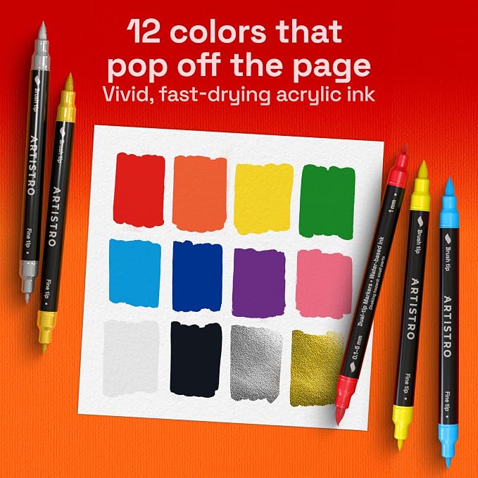 ARTISTRO 12 Acrylic Paint Markers - Paint Pens for Drawing - For Fabric, Rock, Glass, Wood, Molds - Arts & Crafts Gift for Adults, Teens, Kids, Classroom Must Haves & School Supplies