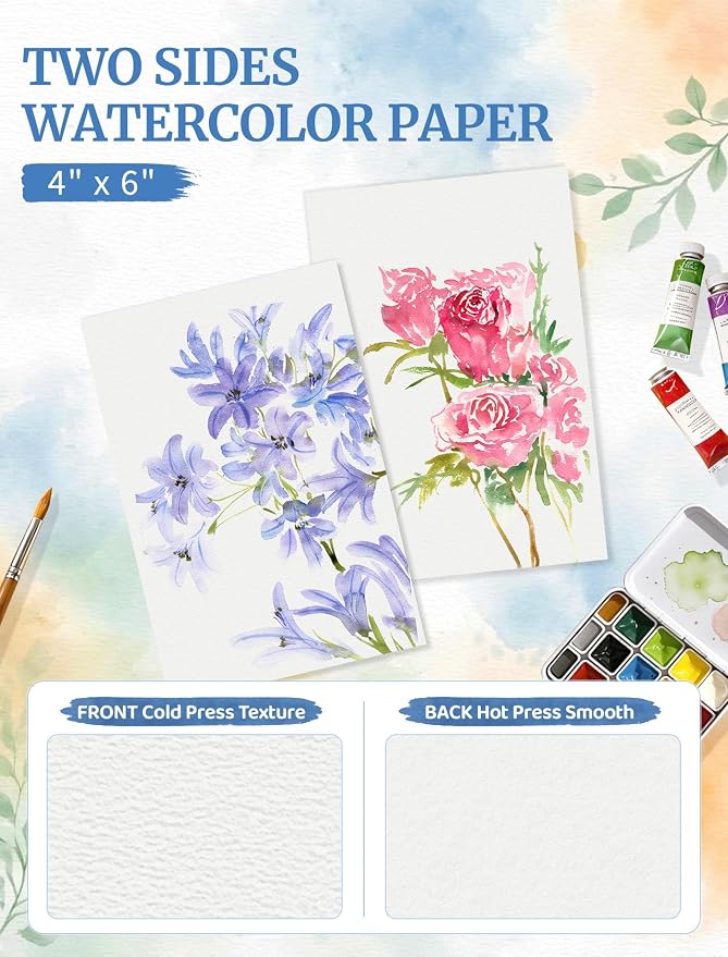 120 Sheets 4x6 Watercolor Paper Bulk, Cold Press Watercolor Paper Cards | 110 LB/230 GSM Water Color Paper 4x6, Watercolor Supplies for Kids and Adults, Drawing Paper for Sketching, Acrylic, Gouache